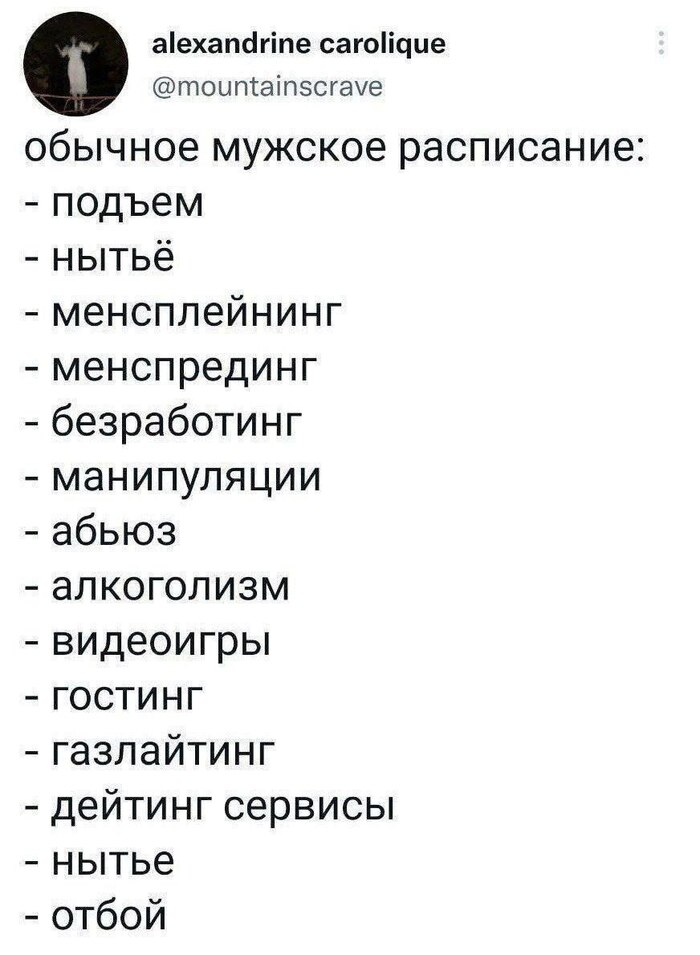 Мужское расписание с точки зрения радфемки