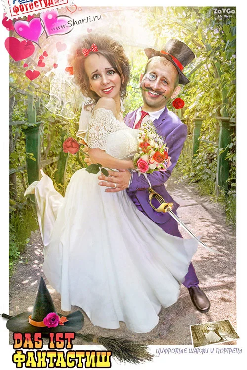 Wedding caricature from photography - Wedding, Love, Cartoon, Photoshop master, Portrait, Portrait by photo, Caricature, Photoshop, Collage, Longpost