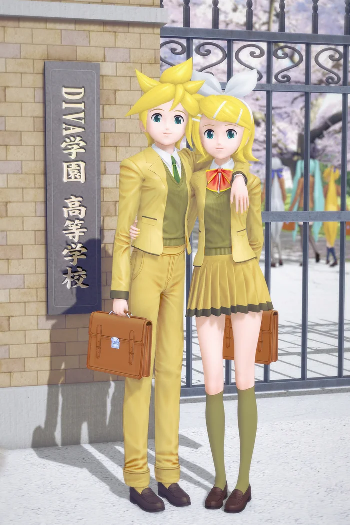 The Kagamine Twins at school - My, Render, Koikatsu, Anime, Anime art, Vocaloid, Vocaloid Art, Kagamine Rin & Len