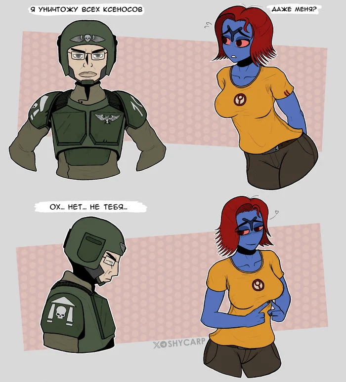 Tau and Guardsman - My, Translated by myself, Comics, Warhammer 40k, Wh humor, Tau, Astra Militarum, Shycarp, Memes