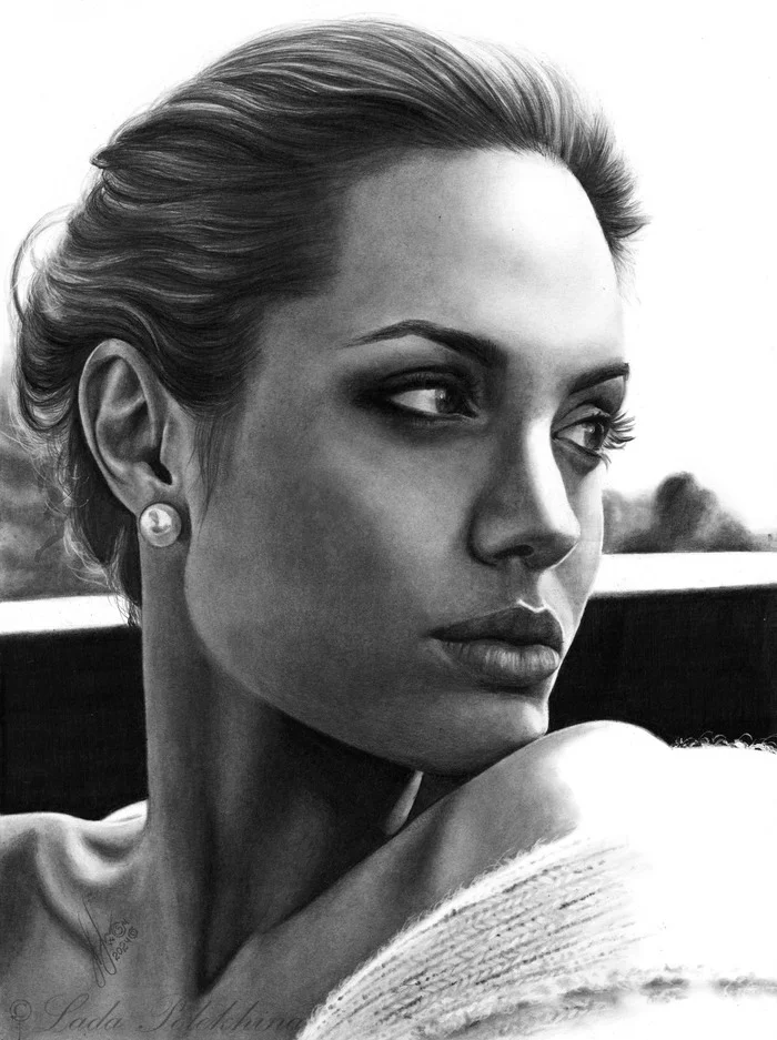 Portrait with a simple pencil. Angelina Jolie - My, Traditional art, Pencil drawing, Graphics, Portrait by photo, Portrait, Actors and actresses, Celebrities, Angelina Jolie, Painting