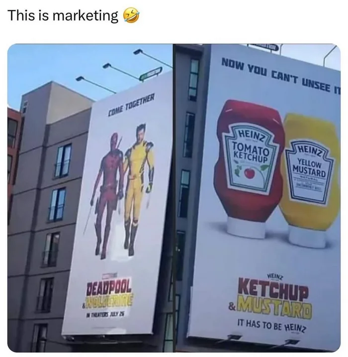 Memes in English - Telegram (link), Humor, English language, Picture with text, Without translation, Learning English, Marketing, Deadpool, Ketchup, Mustard, Wolverine (X-Men), Heinz, Creative advertising