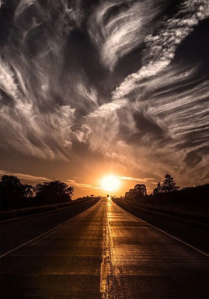 Road to sunset - My, Road, Sunset, Just, Sky, Clouds, The photo, Travels, Nature