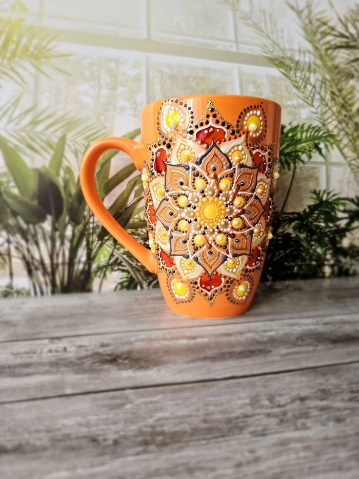 100% summer mug with mandala painting - My, Dot painting, Painting on glass, Mandala, Ornament, Astrakhan, Longpost, Needlework without process