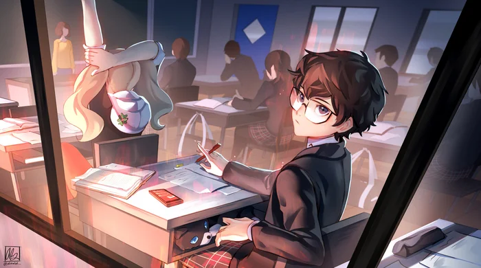 At school - Anime art, Anime, Games, Persona 5, Persona, Kawakami Sadayo, Ann takamaki, Ren Amamiya