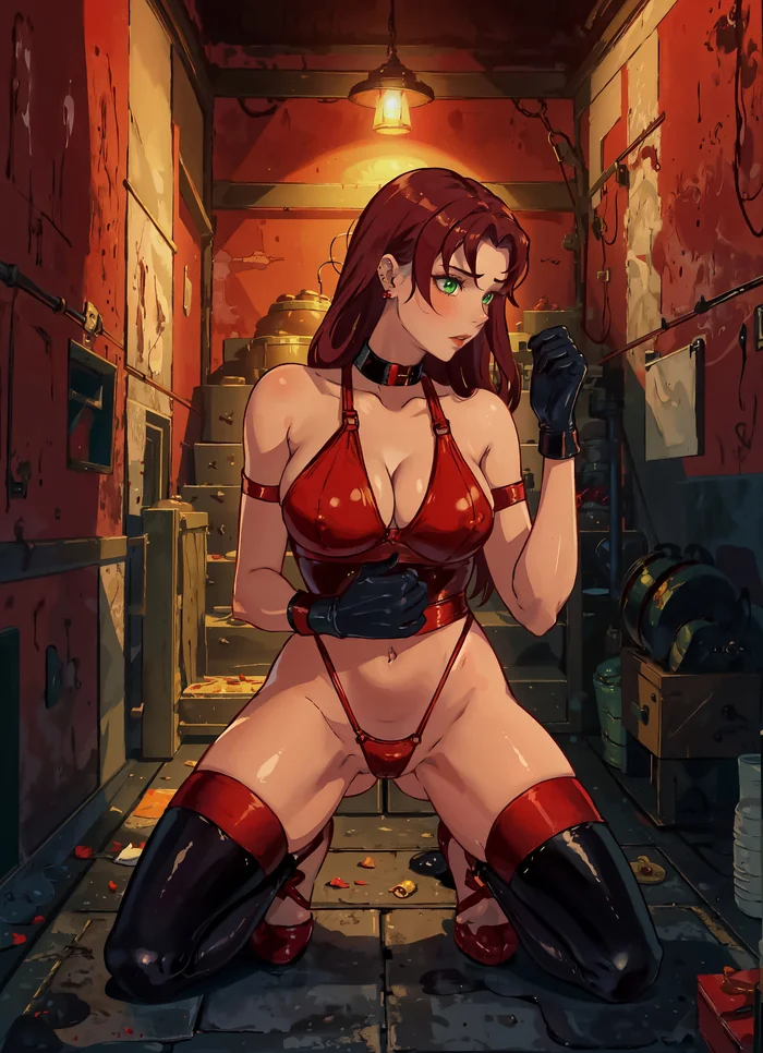 How long will it take for her to pose for you, Semyon? - My, Neural network art, Stable diffusion, Girls, Anime art, Olga Dmitrievna, Endless Summer (visual novel), Basement, Green eyes, Hand-drawn erotica, Cameltoe, Neckline, Gloves, On the knees