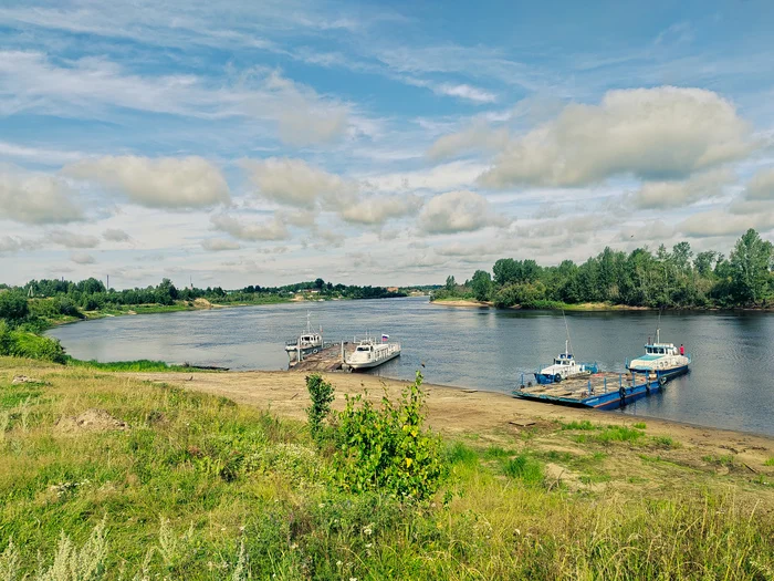 Provinces - My, Village, Mobile photography, Village, River, Summer, Sky, Clouds, Ship, Ferry, Tomsk, Tomsk region