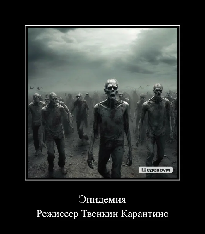 Тарантино... - Моё, Арты нейросетей, Эпидемия, Зомби-Апокалипсис, Демотиватор