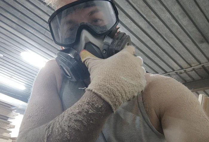 Well, tell me about how uncomfortable you were in the office under the air conditioner - My, Work, Production, Dust, Sawdust, Furniture made of laminated chipboard, Respirator, Tuesday, Summer, Heat