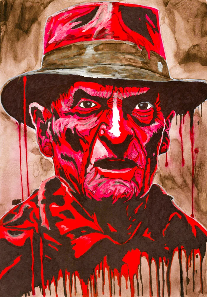 Not replaceable - My, Drawing, Mascara, By hand, Art, Red, Freddy Krueger