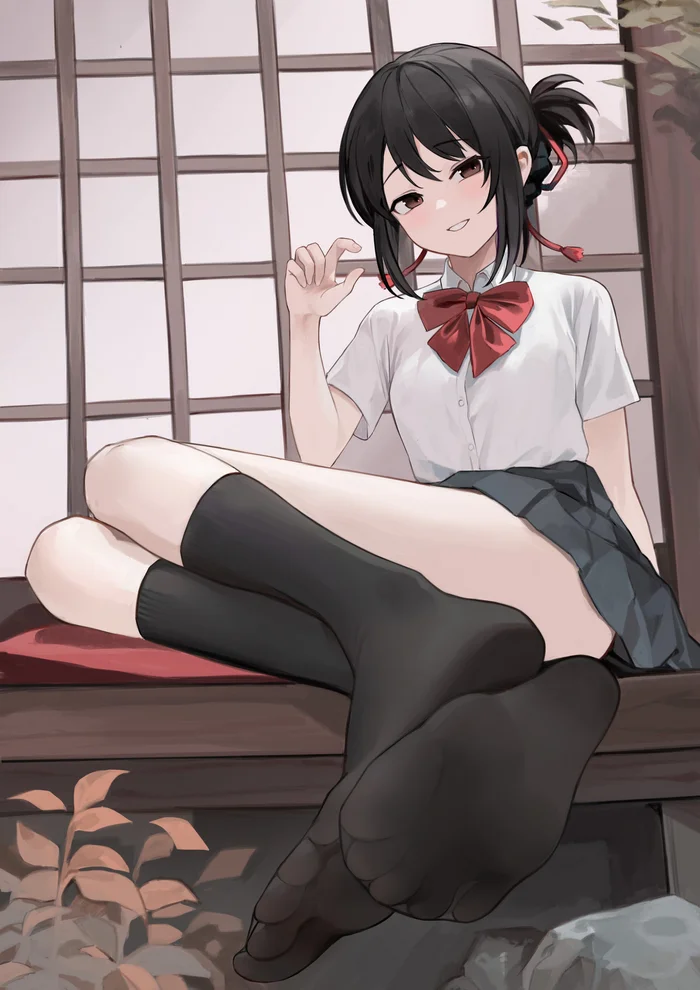 What's her name? - Anime, Anime art, Miyamizu mitsuha, Kimi no na wa, Foot fetish, Socks, Tights, Longpost