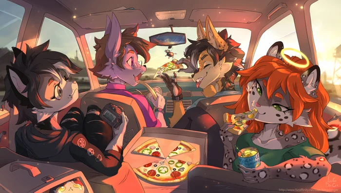 Drive - Furry, Furry canine, Furry feline, Pizza, Car, Furry art, Art, Longdanger