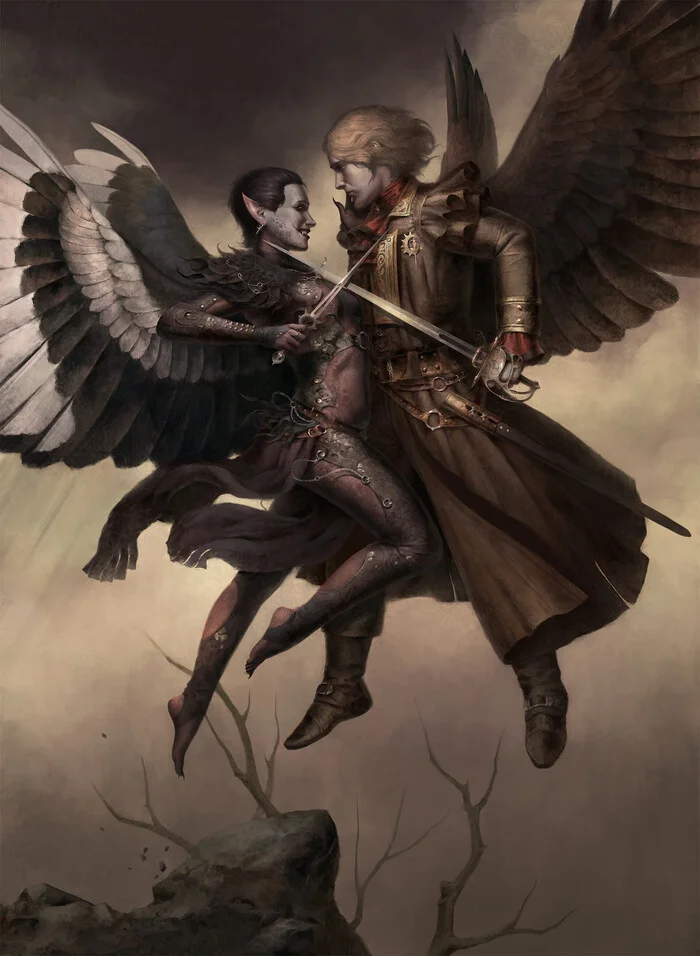 Magpie and Sparrow - My, Art, Illustrations, Characters (edit), 2D, Dark fantasy