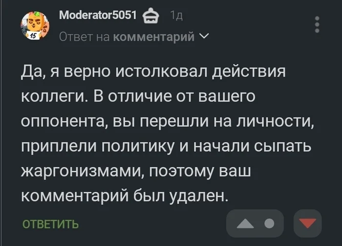 Как работает модерация на пикабе? - Моё, Пикабу, Правила Пикабу, Модератор, Оскорбление, Комментарии на Пикабу, Логика Пикабу, Мат, Длиннопост, Скриншот