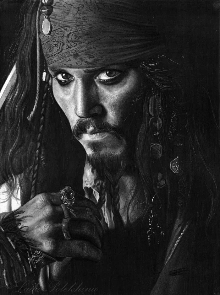 Portrait with a simple pencil. Capt. Jack Sparrow - My, Portrait by photo, Traditional art, Pencil drawing, Graphics, Portrait, Actors and actresses, Celebrities, Captain Jack Sparrow, Johnny Depp, Pirates of the Caribbean