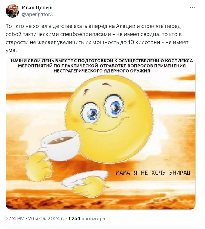 Puppy, grown-ups are dreaming about megatons! - Funny, Humor, Screenshot, Picture with text, Twitter, X (Twitter)
