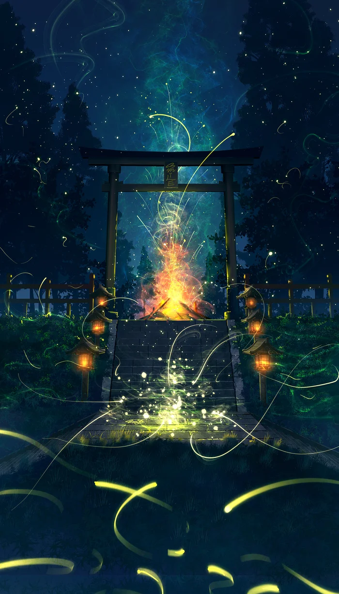 Fireworks - Art, Illustrations, Fireworks, Torii