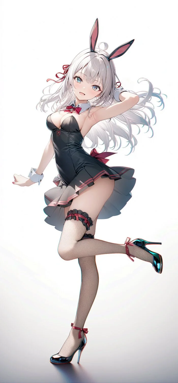 Cute bunny Alice - Anime, Anime art, Alisa Mikhailovna Kujou, Tokidoki Bosotto Russia-go de Dereru Tonari no Aly, Roshidere, Bunny ears, Zettai ryouiki, Neural network art, High heels, Longpost