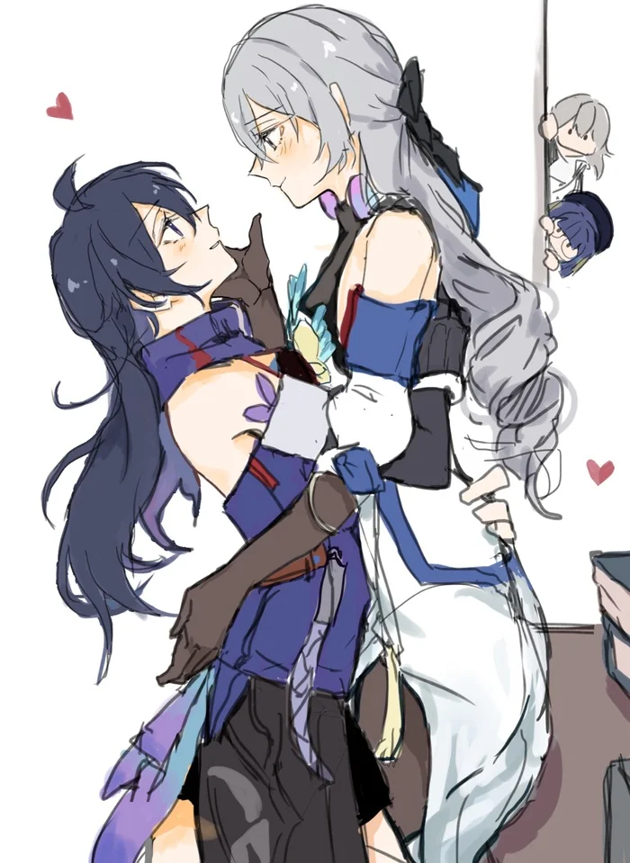 Bronya & Seele - Anime art, Anime, Yuri, Friend, Honkai: Star Rail, Bronya (Honkai: Star Rail), Seele (Honkai: Star Rail), Pela (Honkai: Star Rail), Stelle (Honkai: Star Rail), Hugs, Twitter (link)