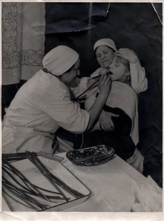 Retro dentistry, two pictures (50s-70s) - the USSR, Black and white photo, Dentistry, Dentist, 70th, Old photo