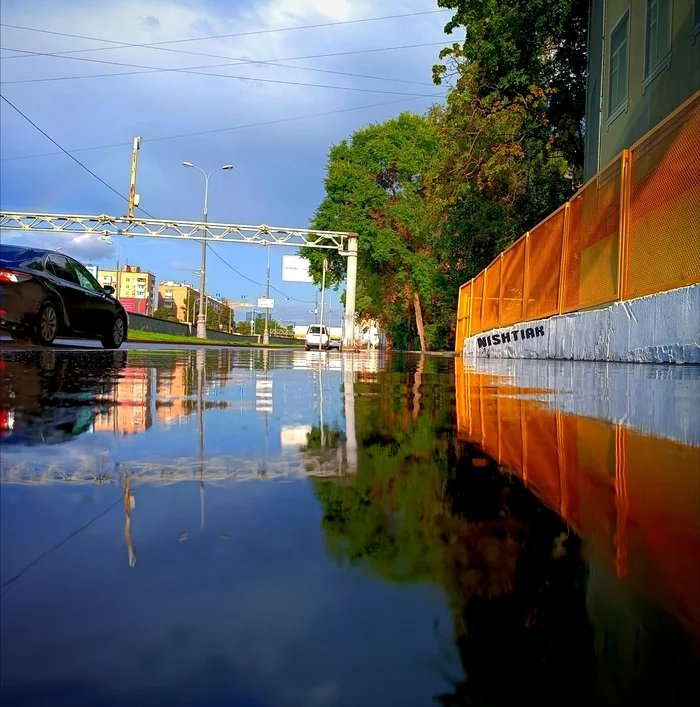 After the rain - My, After the rain, The street, Asphalt, The photo, Mobile photography, Filter