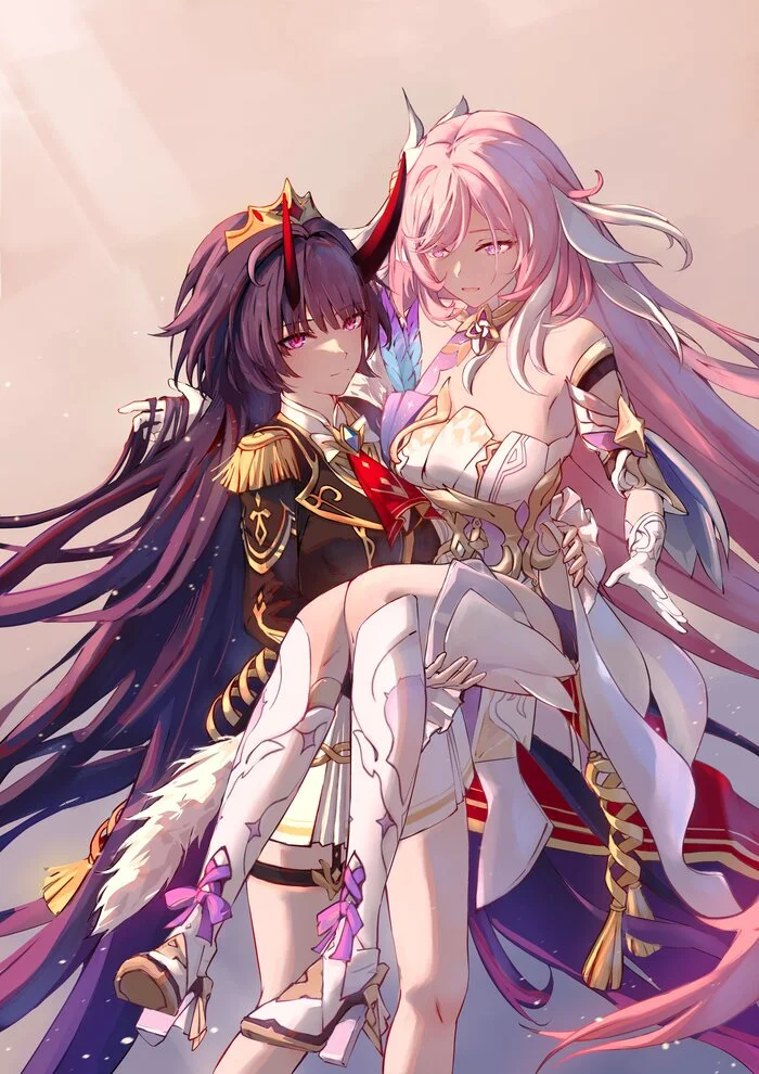 May and Elicia - Anime art, Anime, Raiden Mei, Elysia, Honkai Impact