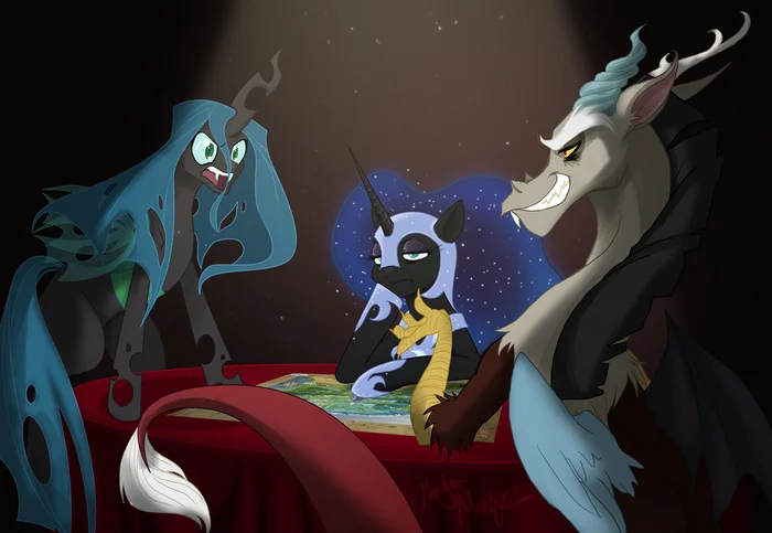 Active dialogue - My little pony, PonyArt, MLP Discord, Nightmare moon, Queen chrysalis, The-Orator