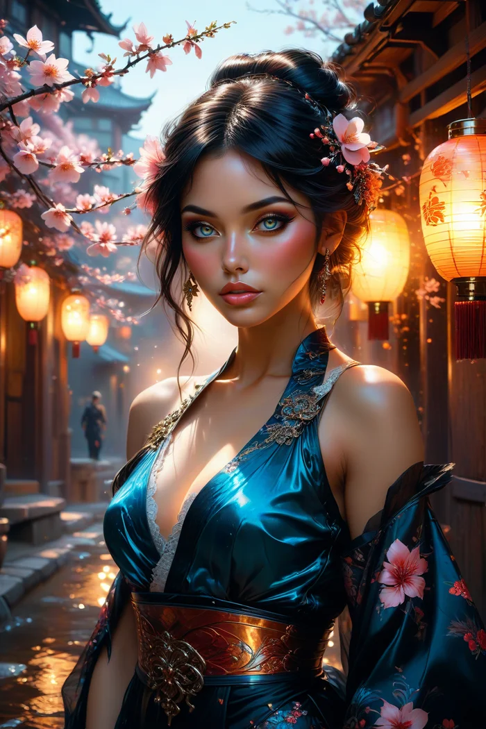Neural network Stable Diffusion - My, Stable diffusion, Art, Neural network art, Girls, Fantasy, Sakura, Street red-light district, Longpost
