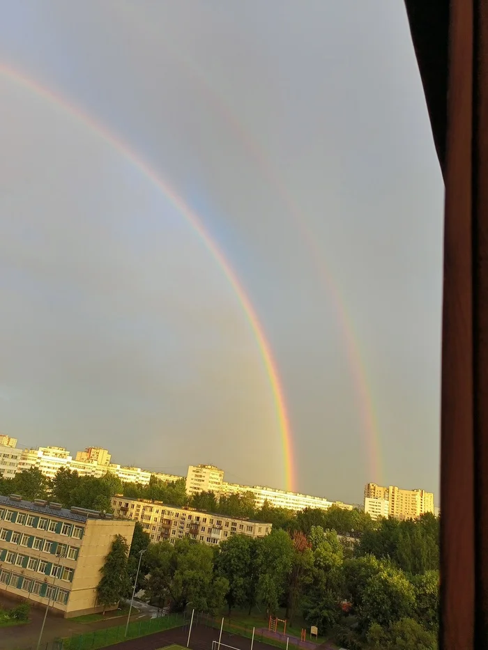 Hello rainbow - My, Mobile photography, The photo, Rainbow, Double Rainbow, View from the window