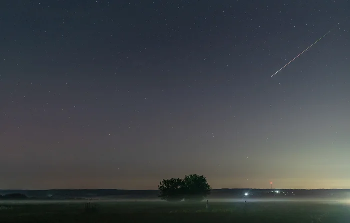 Approaching fog and bright Perseids - My, Perseids, Fog, Night, Landscape, Astrophoto, Starry sky, Chuvashia