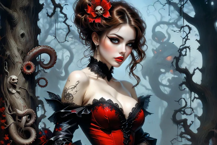 Neural network Stable Diffusion - My, Stable diffusion, Art, Neural network art, Girls, Fantasy, Vampires, Forest, Dark fantasy, Longpost