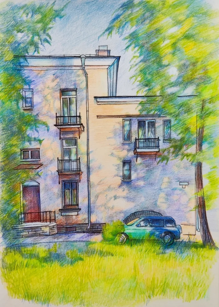 Okhta - My, Okhta, Graphics, Saint Petersburg, Colour pencils, Liner, Luboff00, Summer, Shadow