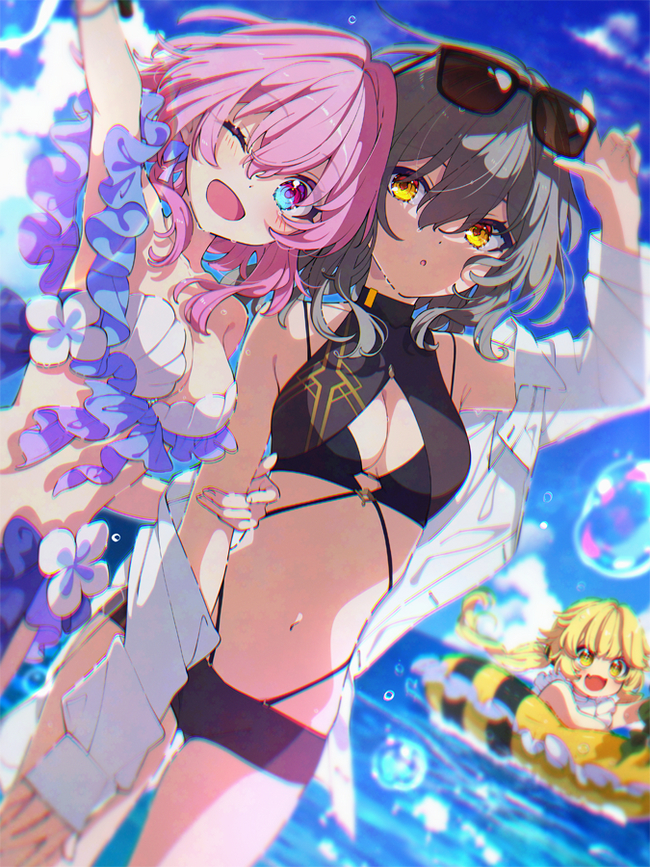 Sea - Anime art, Anime, March 7th (Honkai: Star Rail), Stelle (Honkai: Star Rail), Honkai: Star Rail, Swimsuit, Sea