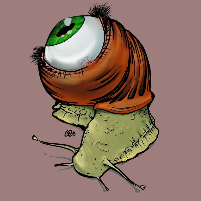 Green-eyed taxi slow down slow down - Drawing, Krita, Humor, Snail