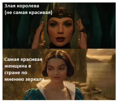 New beauty standards - Humor, Picture with text, Snow White, Hollywood, Gal Gadot, Repeat, Telegram (link)