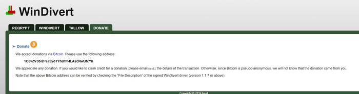      WinDivert    "Donate" ("").     ,    .