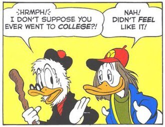 Так выглядел Флинтхарт Гломгольд в комиксах Карла Баркса и Кено Дона Розы. На иллюстрации - Гломгольд со своим племянником, введенным в сюжет в 2002 году