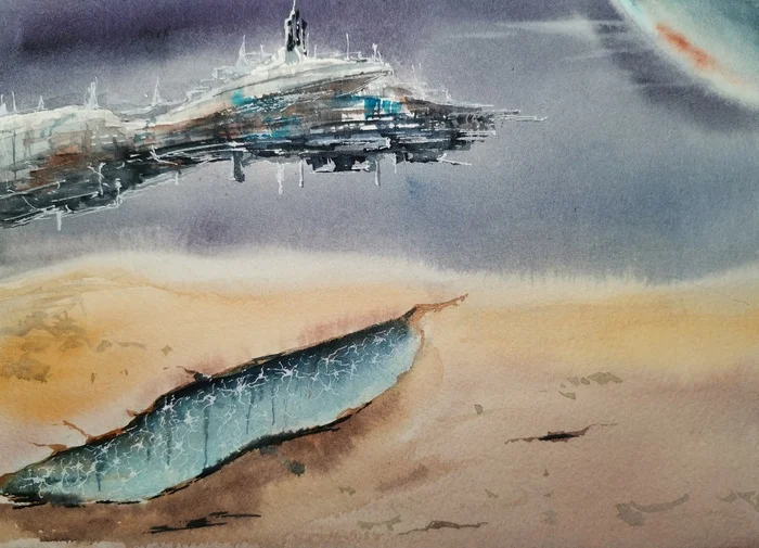 Ship - My, Painting, Artist, Painting, Modern Art, Watercolor, Spaceship, Space, Sci-Art