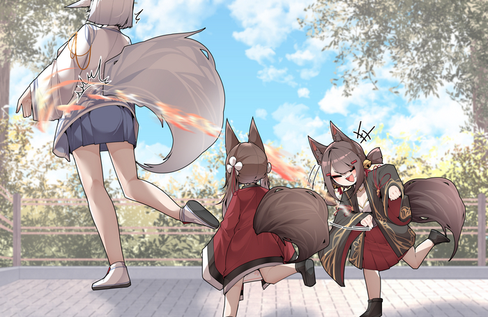  Samip, , , Anime Art, Azur Lane, Kaga, Amagi, Akagi, Animal Ears, , 