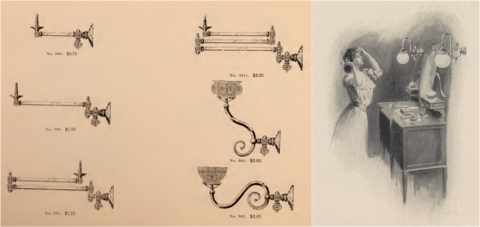 Примеры газовых рожков и бра. Освещение интерьера John W. Call «Illustrated Catalogue and Price List Gas Fixtures, Hall Lights, Brackets, Etc.» CATALOGUE No. 3 и «Reflex Gas Light Catalog» Welbash Company