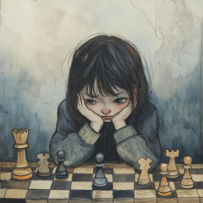 Chess melancholy - My, Humor, Neural network art, Нейронные сети, Wordplay, Pun, Chess, Yearning, Absurd, Chessboard, Strange humor, Images, Midjourney