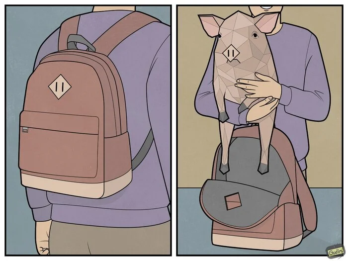 Walking alone is dangerous, take this - My, Art, Comics, Gudim, Humor, Pig, Low poly