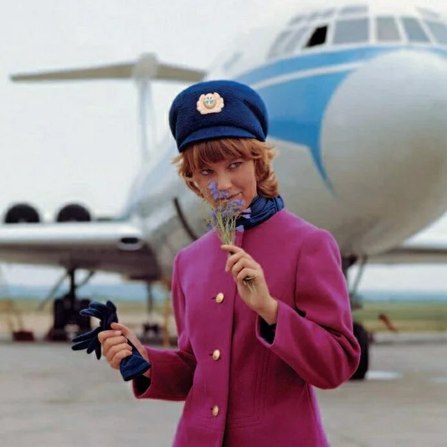 Stewardess - the USSR, Youth, Youth, Nostalgia, Stewardess, Women, Milota, The photo, Old photo, 70th, Cloth, Telegram (link)