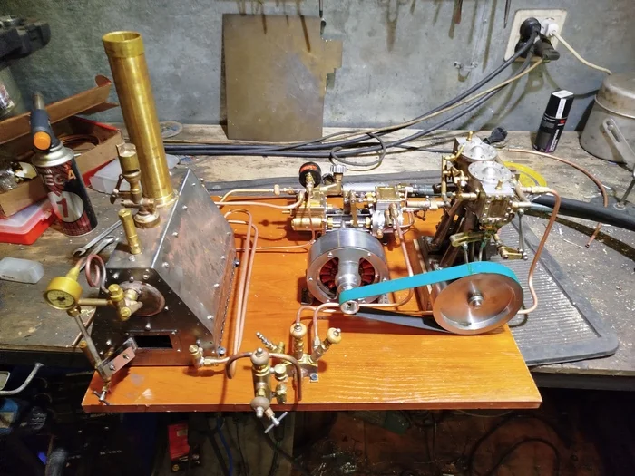 Small steam power plant on the table! - My, Manufacturing, Workshop, Needlework with process, Steam, Steam engine, Boiler, Pump, With your own hands, Scale model, Metalworking, Retro, Steampunk, Steam, Video, Longpost