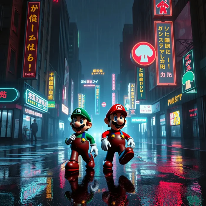 Mario and Luigi in the style of Blade Runner (FLUX.1 conquers the Text2Image arena) - My, Artificial Intelligence, Нейронные сети, Flux, Longpost