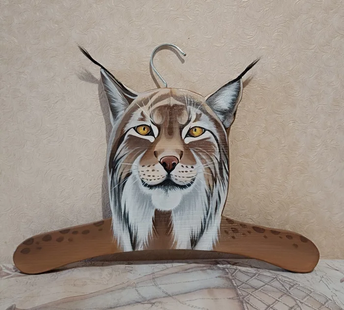 Handmade coat hanger Lynx - My, Handmade, Wood products, Woodworking, Painting on wood, Presents, Lynx, European lynx, Artist, Longpost, Needlework without process