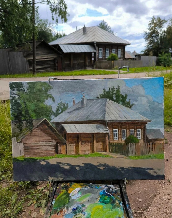 House in the village - My, Drawing, Painting, House in the village