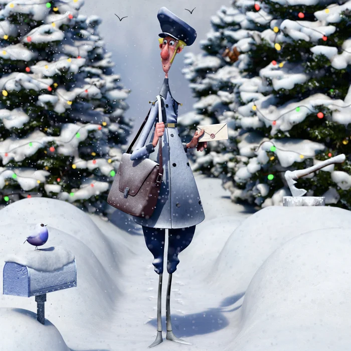 3D scene with Jesper - My, Characters (edit), 3D modeling, Blender, 3D, Zbrush, Sculpting, Digital, Computer graphics, Animation, Snow, Winter, Scene, Postman, mail, Longpost