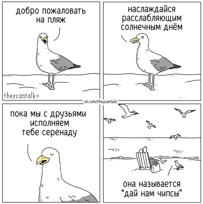 Serenade - My, Theycantalk, Translated by myself, Comics, Seagulls, Beach, Serenade