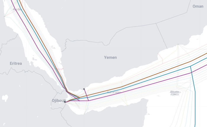 Поврежденные в 2023 кабели: Asia Africa Europe-1 (AAE-1), Europe India Gateway (EIG), SEACOM/Tata TGN-Eurasia